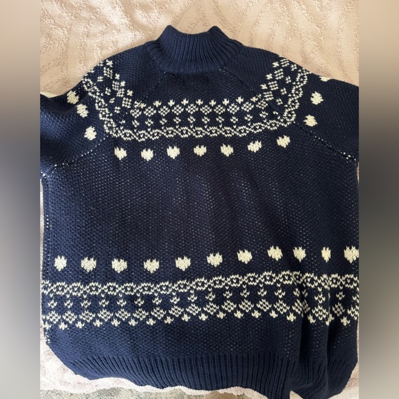 Aerie Festive Feels! Fair Isle Quarter Zip Sweater Navy sz S. Rarely worn - Picture 8 of 8